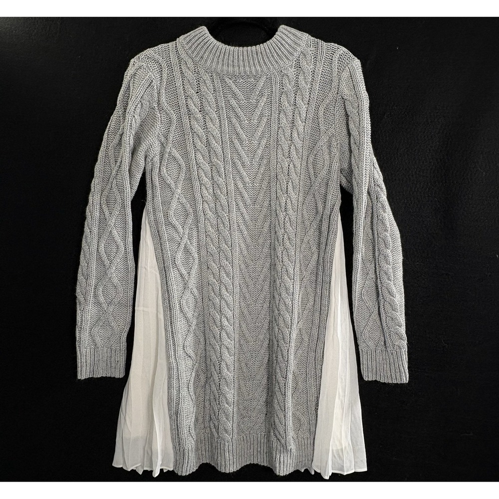 MERCURY DUO Women Cable Knit Pullover Long Line Sweater Sz M Gray Elegant 79-43